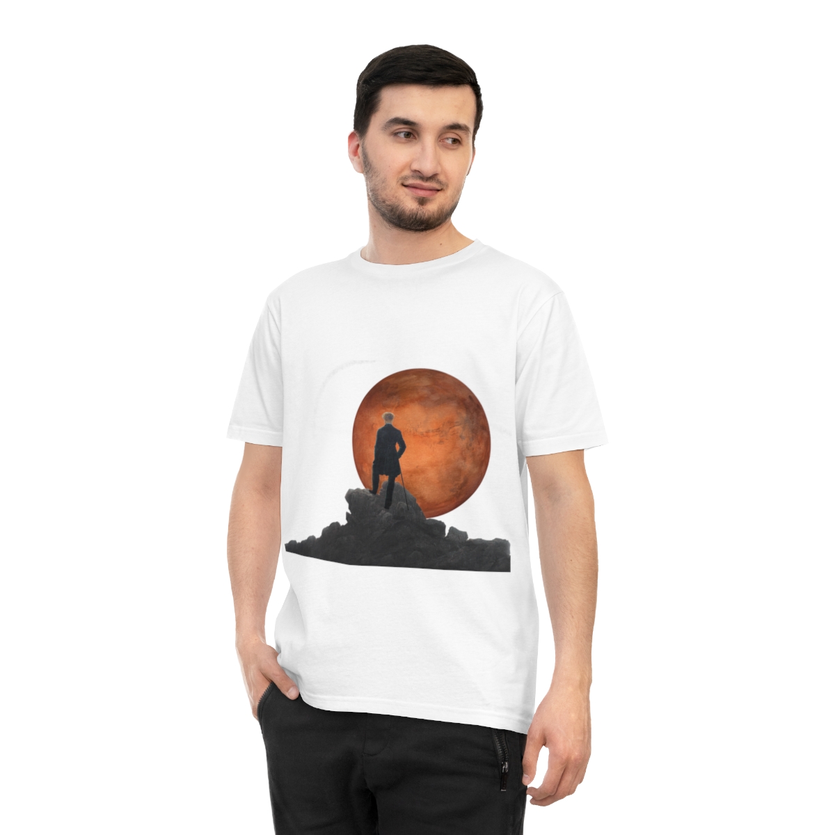 Wanderer watching Mars black and white tshirt — 5
